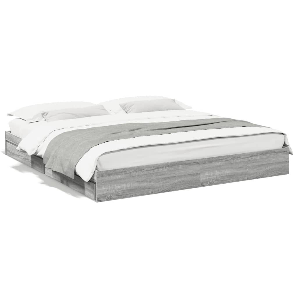 Bed Frame with Drawers without Mattress Grey Sonoma 180x200 cm Super King