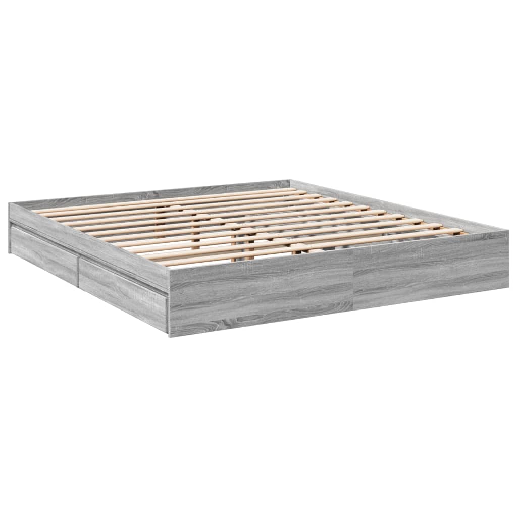 Bed Frame with Drawers without Mattress Grey Sonoma 180x200 cm Super King