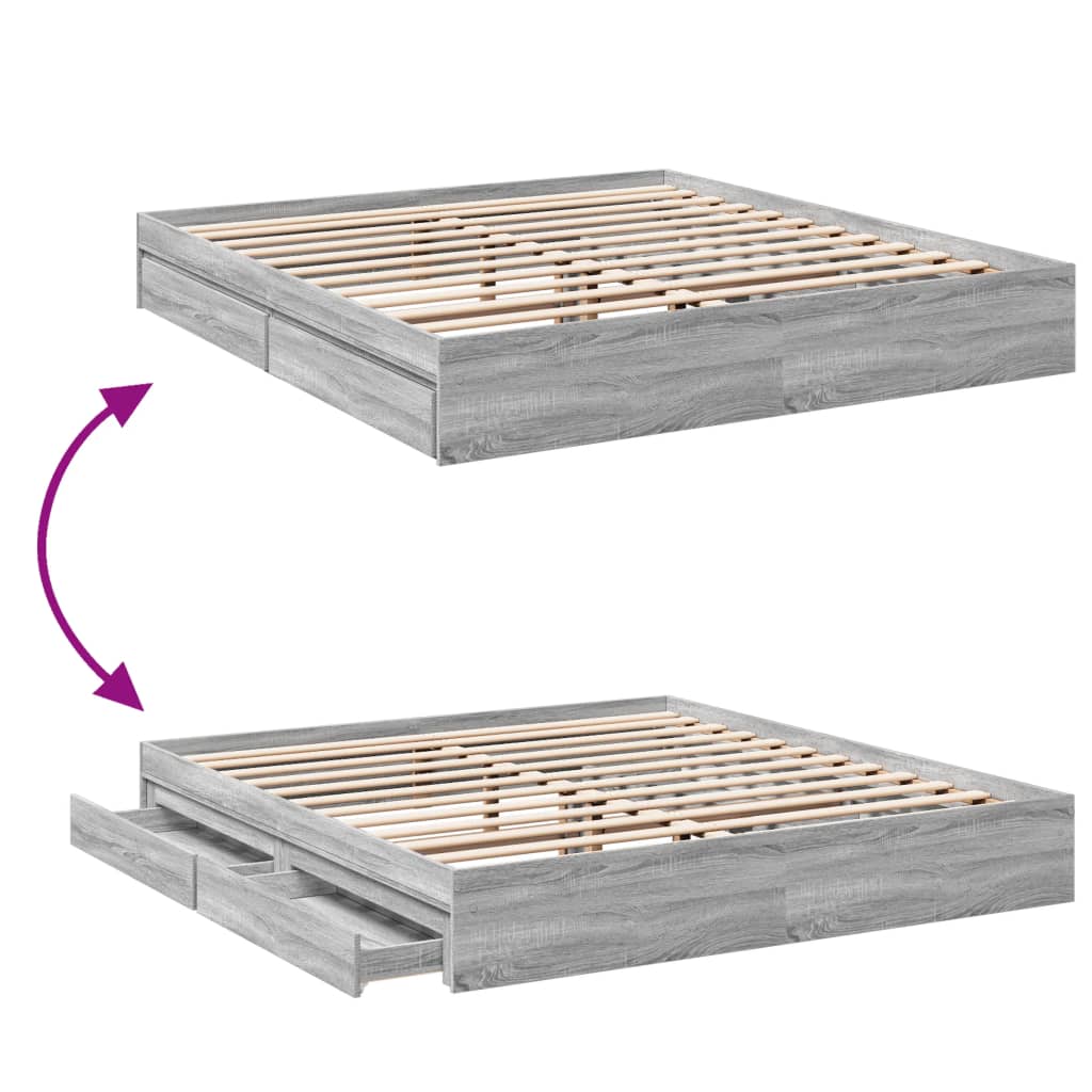 Bed Frame with Drawers without Mattress Grey Sonoma 180x200 cm Super King