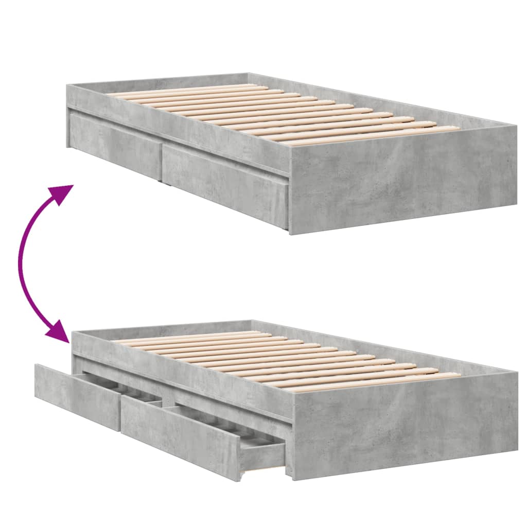 Bed Frame with Drawers without Mattress Concrete Grey 100x200 cm