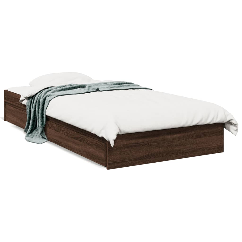 Bed Frame with Drawers without Mattress Brown Oak 100x200 cm