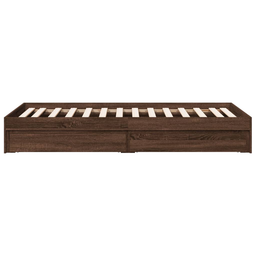 Bed Frame with Drawers without Mattress Brown Oak 100x200 cm