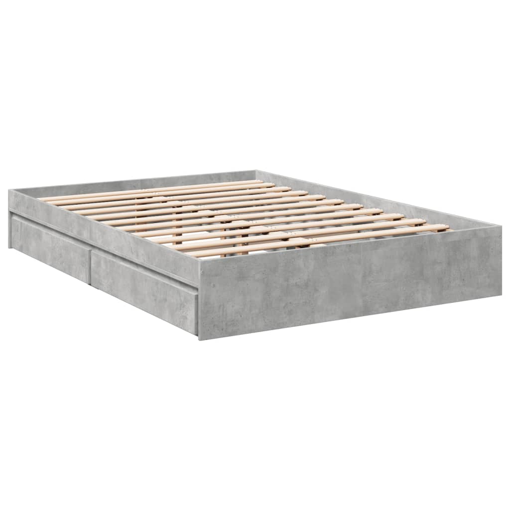 Bed Frame with Drawers without Mattress Concrete Grey 140x190 cm