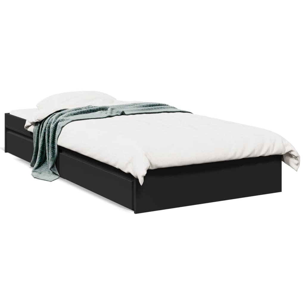 Bed Frame with Drawers without Mattress Black 90x190 cm Single