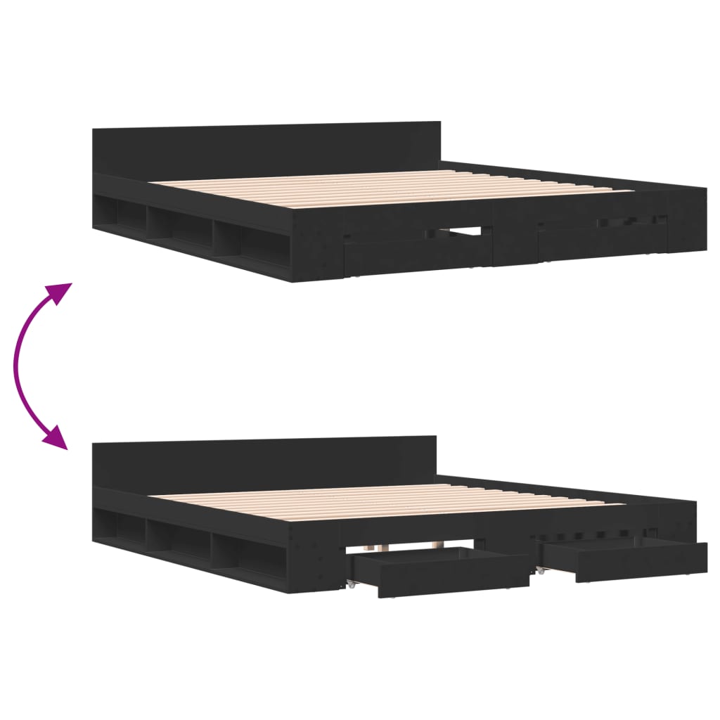 Bed Frame with Drawers without Mattress Black 200x200 cm