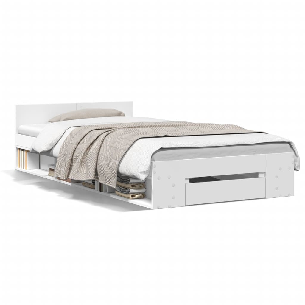 Bed Frame with Drawer without Mattress White 90x190 cm Single