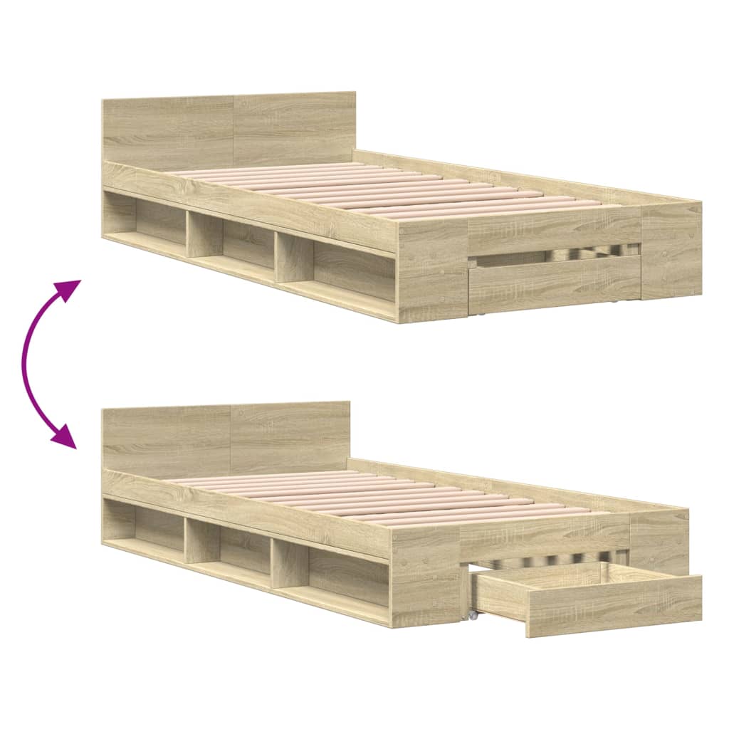 Bed Frame with Drawer without Mattress Sonoma Oak 90x190 cm Single