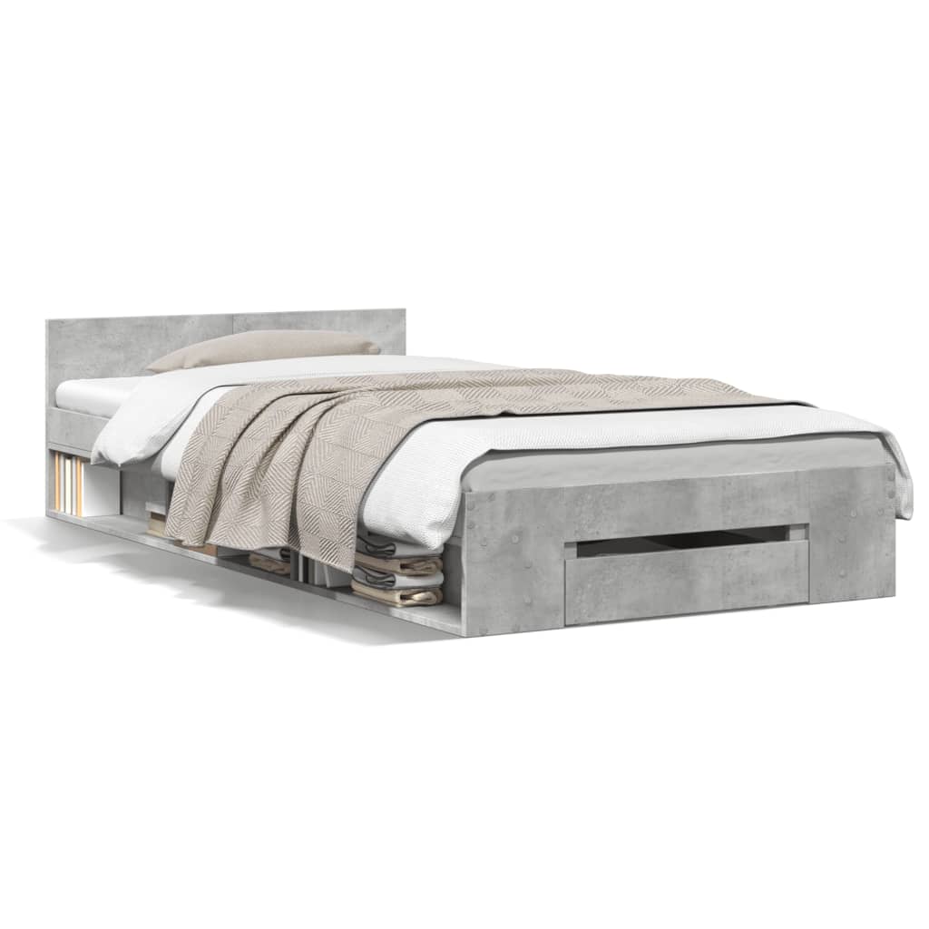 Bed Frame with Drawer without Mattress Concrete Grey 90x190 cm Single