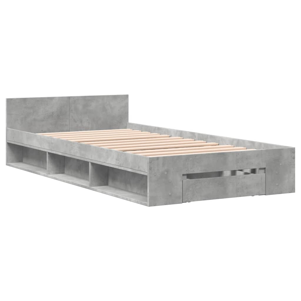 Bed Frame with Drawer without Mattress Concrete Grey 90x190 cm Single