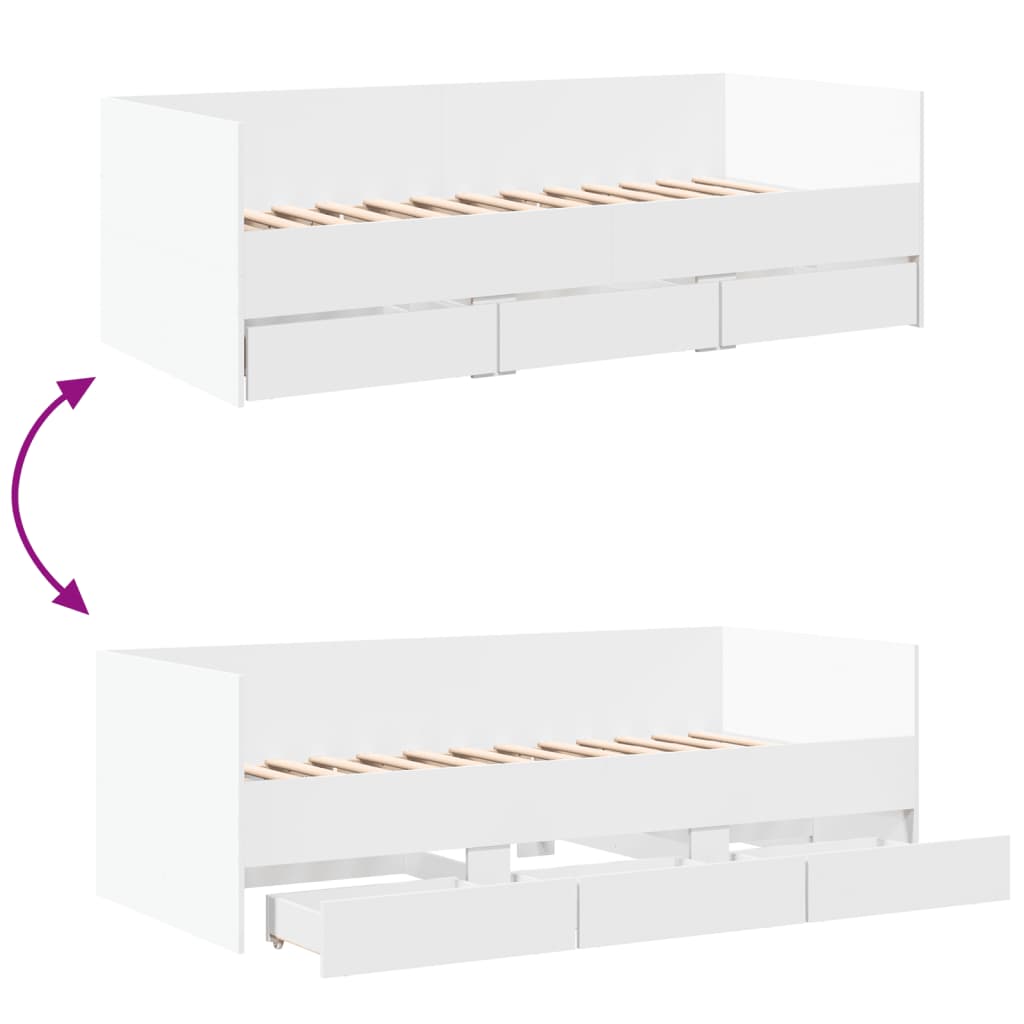 Daybed with Drawers without Mattress White 100x200 cm