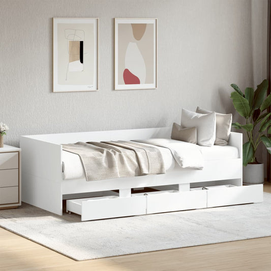 Daybed with Drawers without Mattress White 100x200 cm