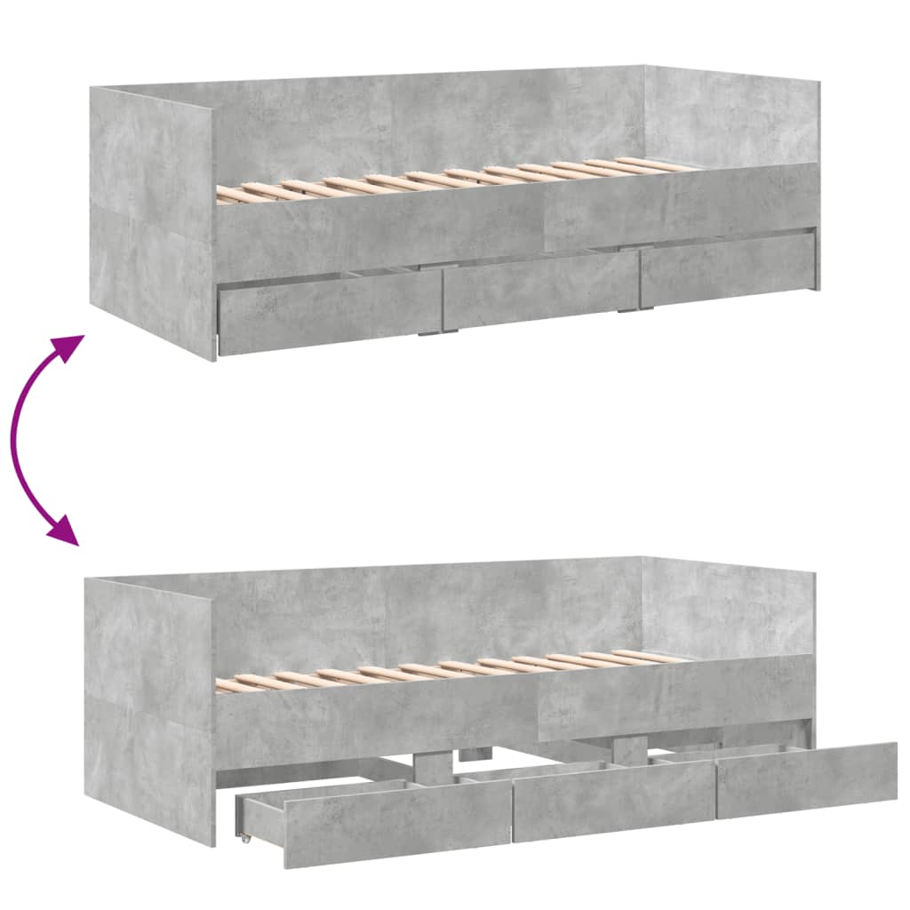 Daybed with Drawers without Mattress Concrete Grey 90x200 cm