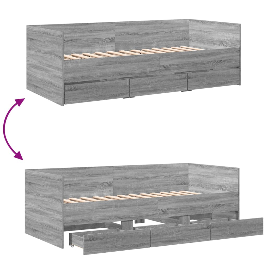 Daybed with Drawers without Mattress Grey Sonoma 90x190 cm Single