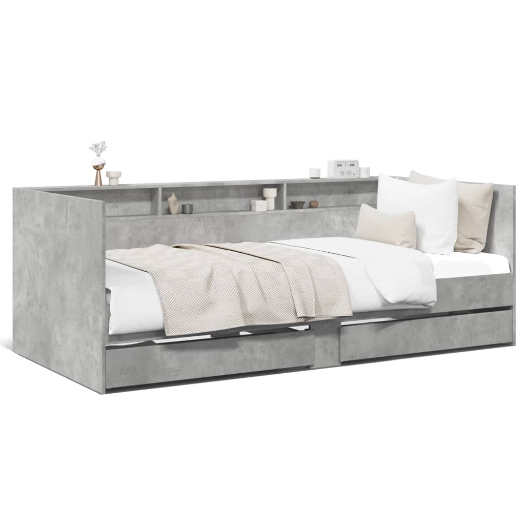 Daybed with Drawers without Mattress Concrete Grey 90x190 cm Single