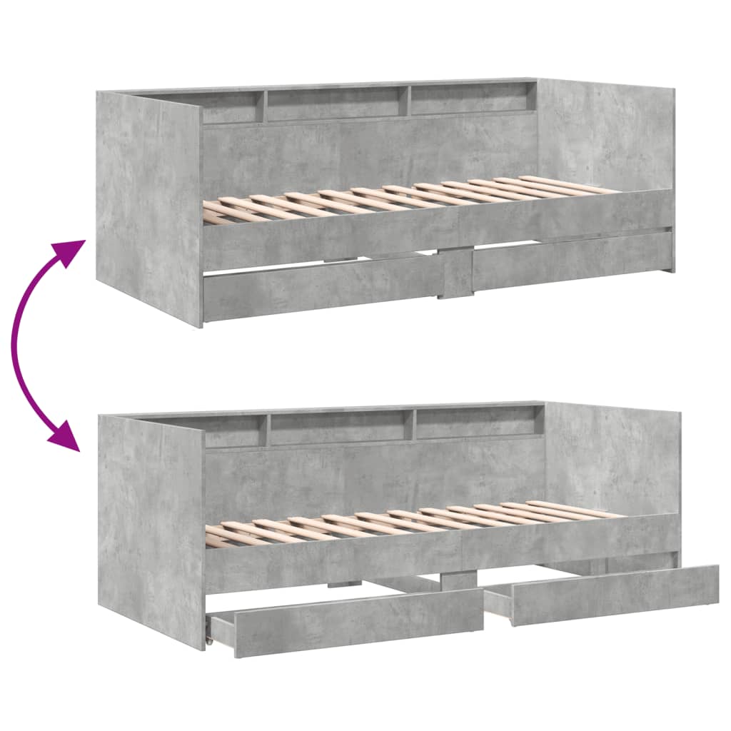 Daybed with Drawers without Mattress Concrete Grey 90x190 cm Single