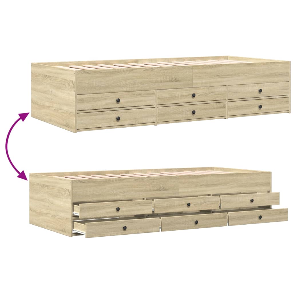 Daybed with Drawers without Mattress Sonoma Oak 100x200 cm
