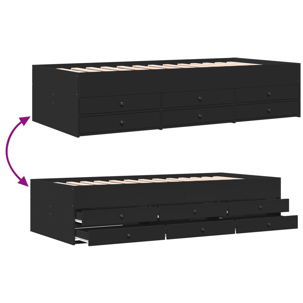 Daybed with Drawers without Mattress Black 90x200 cm