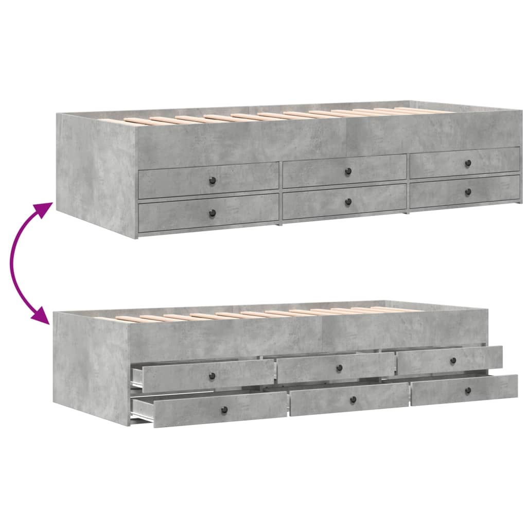 Daybed with Drawers without Mattress Concrete Grey 90x190 cm Single