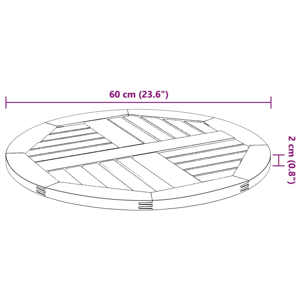 Round Table Top Ø60cm Solid Acacia Wood - Natural Finish