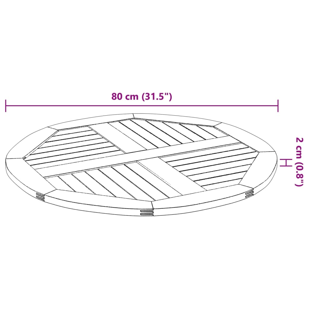 Round Solid Acacia Wood Table Top Ø80x2.2 cm - Natural Finish