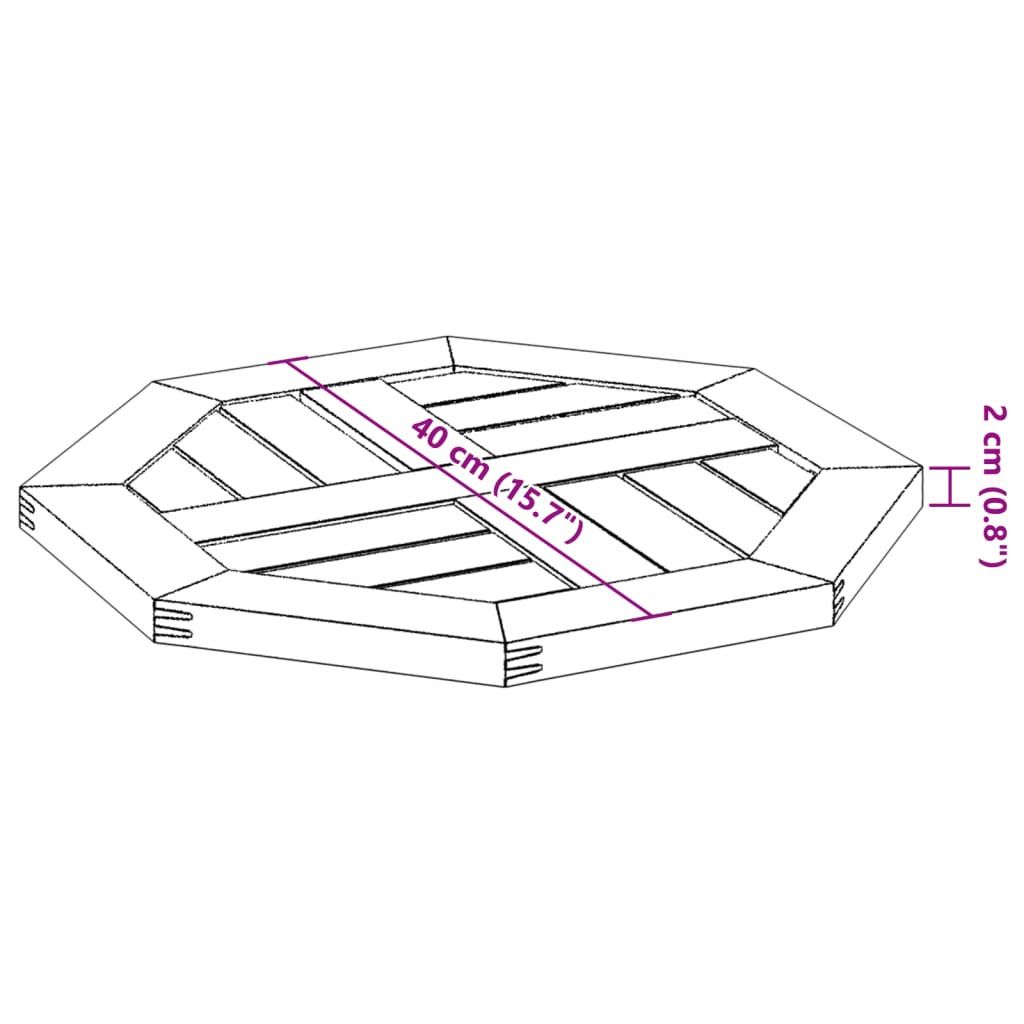 Octagonal Solid Acacia Wood Table Top, 40x40x2 cm