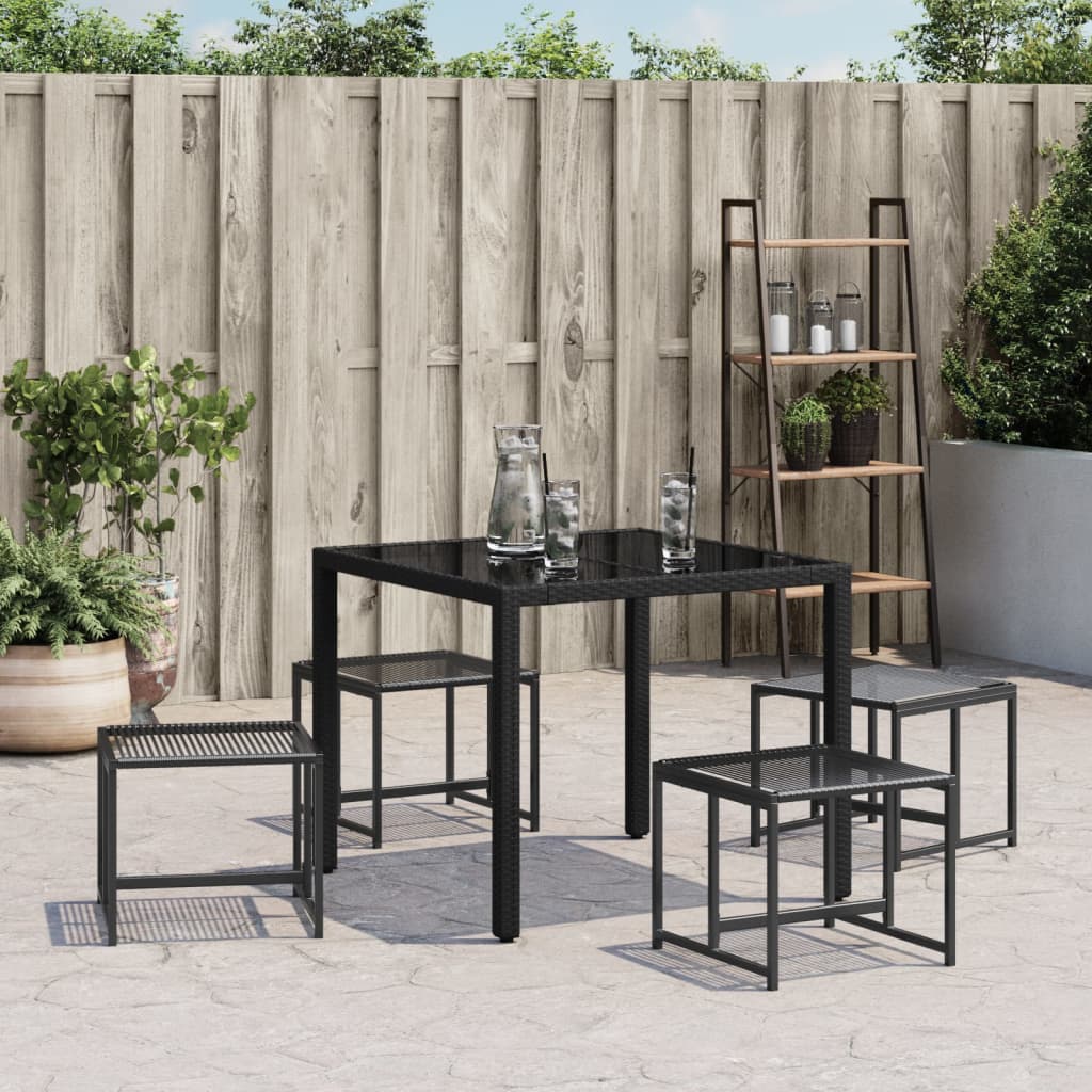 Black Poly Rattan Garden Stools Set of 4 - Stylish Outdoor Seating