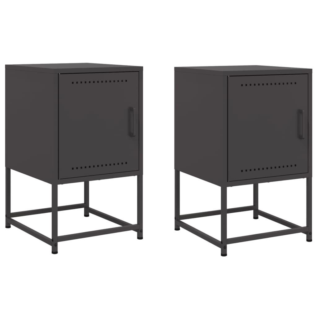 Set of 2 Black Steel Bedside Cabinets - 36x39x60.5 cm