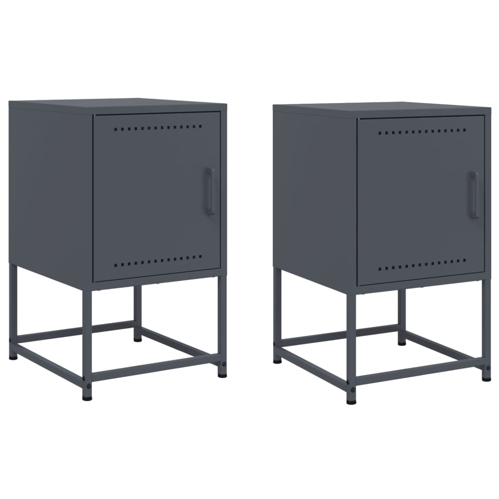 Anthracite Steel Bedside Cabinets, 2 Pcs, 36x39x60.5 cm