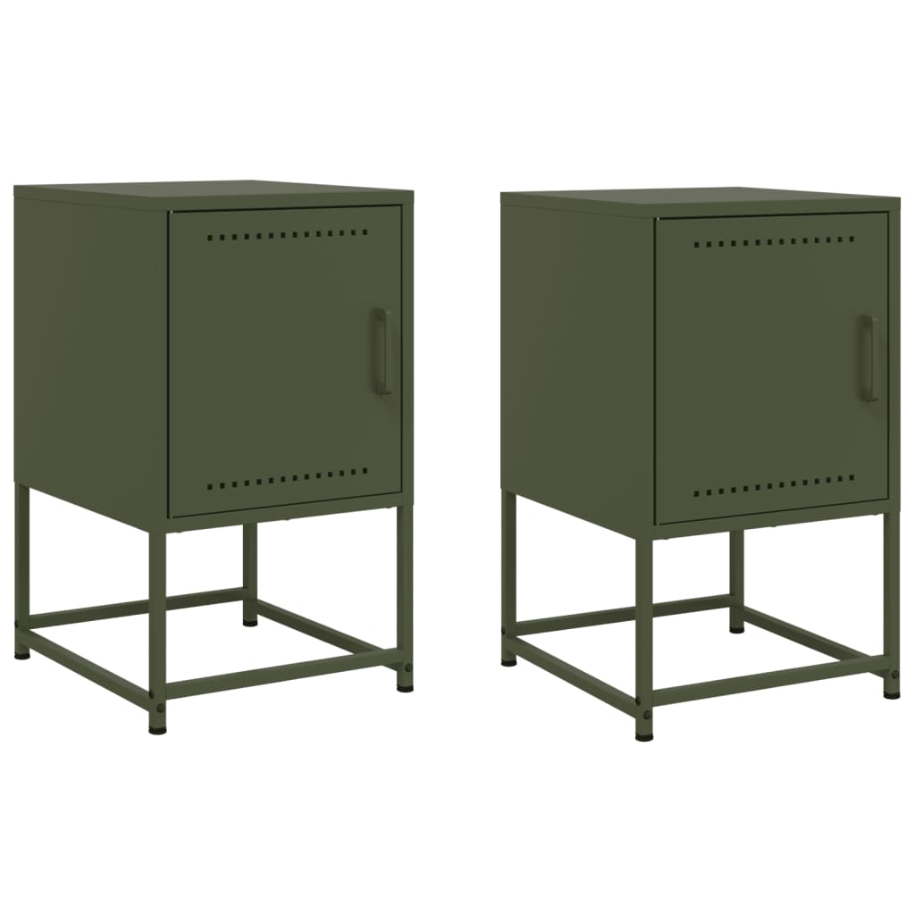 Olive Green Steel Bedside Cabinets, Set of 2 - 36x39x60.5 cm