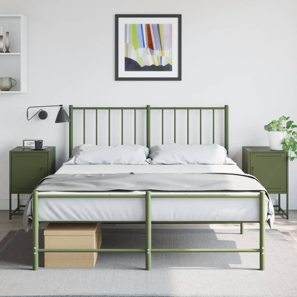 Olive Green Steel Bedside Cabinets, Set of 2 - 36x39x60.5 cm