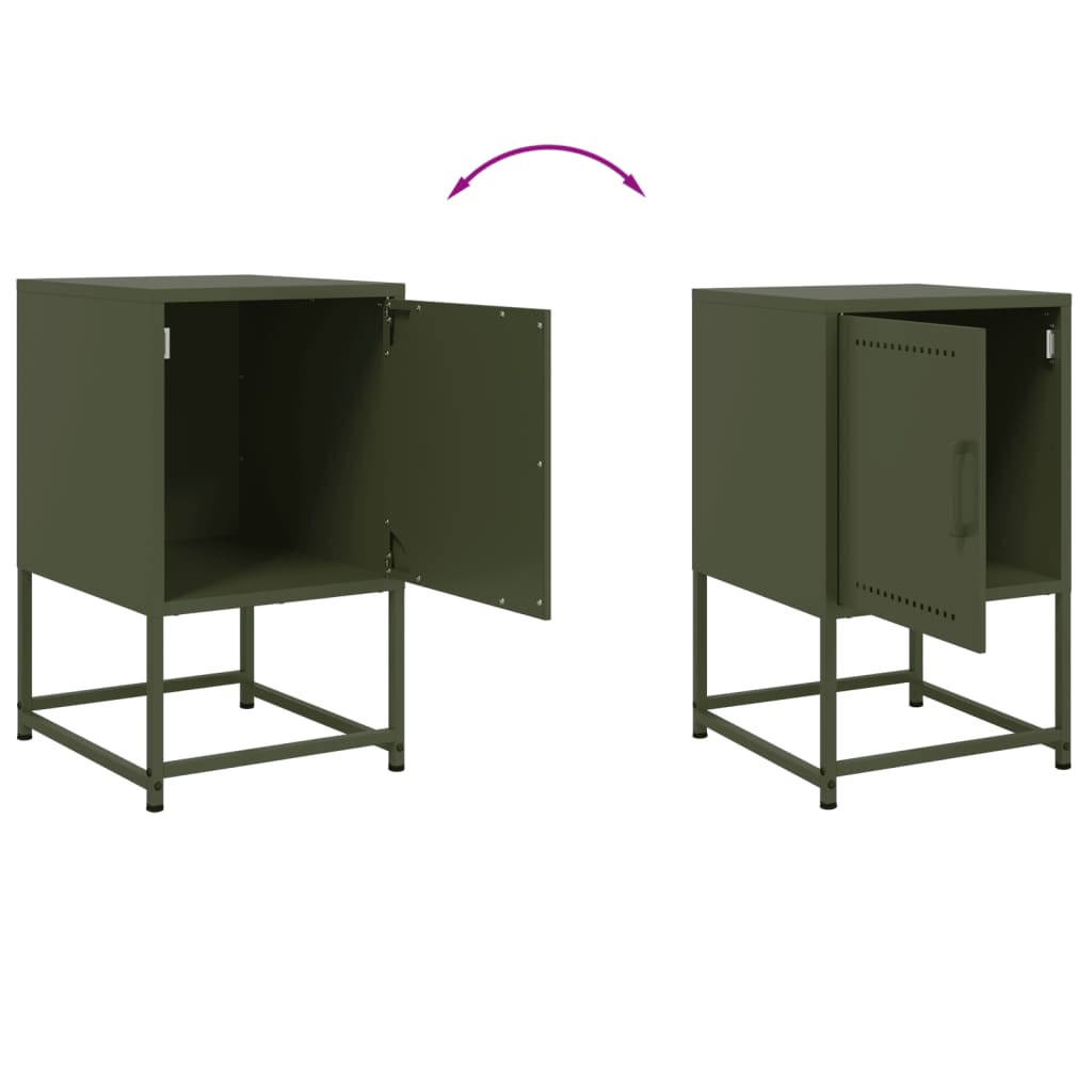 Olive Green Steel Bedside Cabinets, Set of 2 - 36x39x60.5 cm