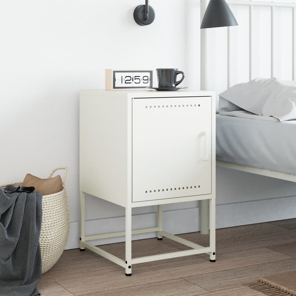 White Steel Bedside Cabinet - 36x39x60.5 cm Modern Design