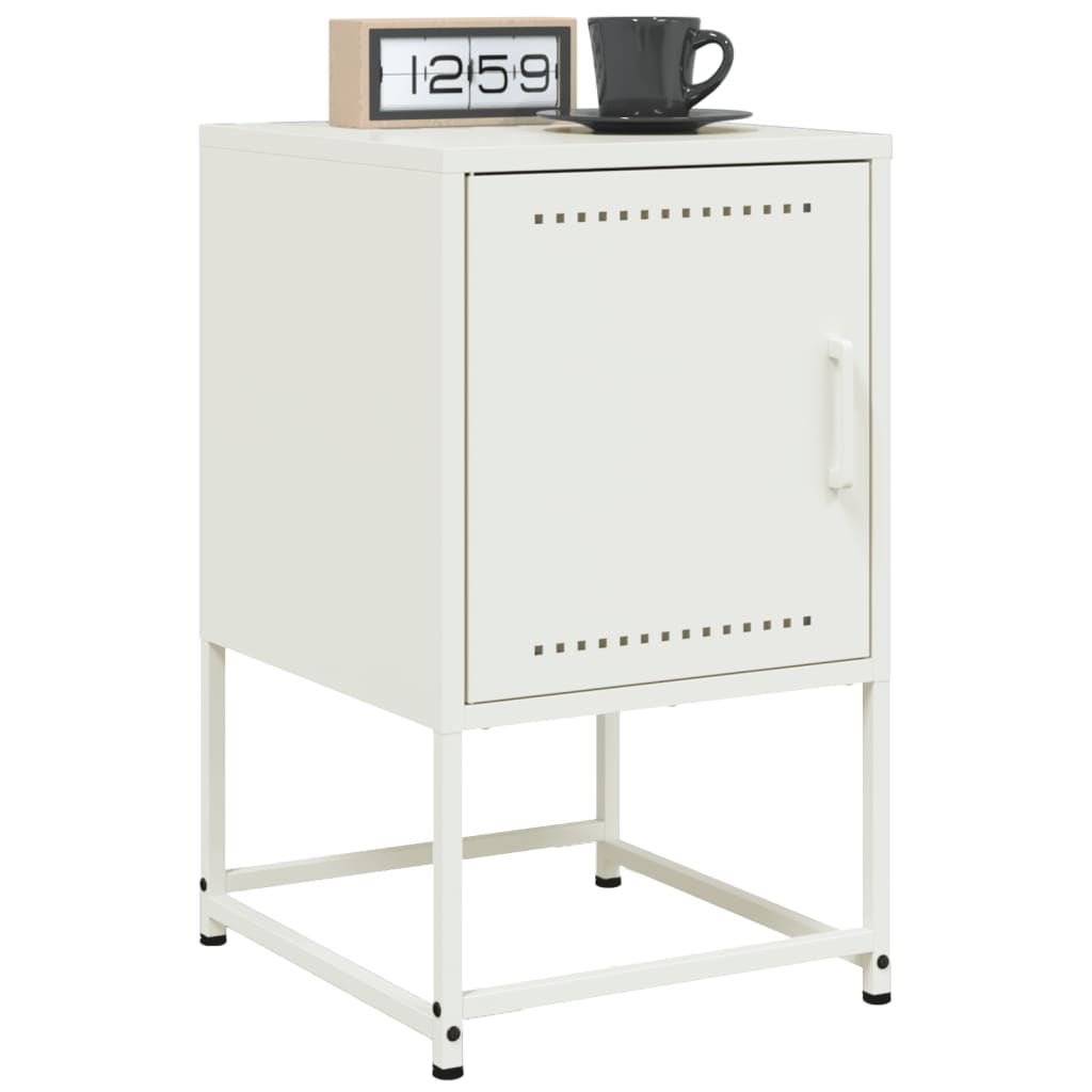 White Steel Bedside Cabinet - 36x39x60.5 cm Modern Design