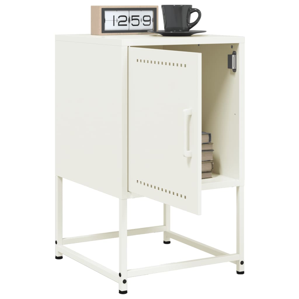 White Steel Bedside Cabinet - 36x39x60.5 cm Modern Design