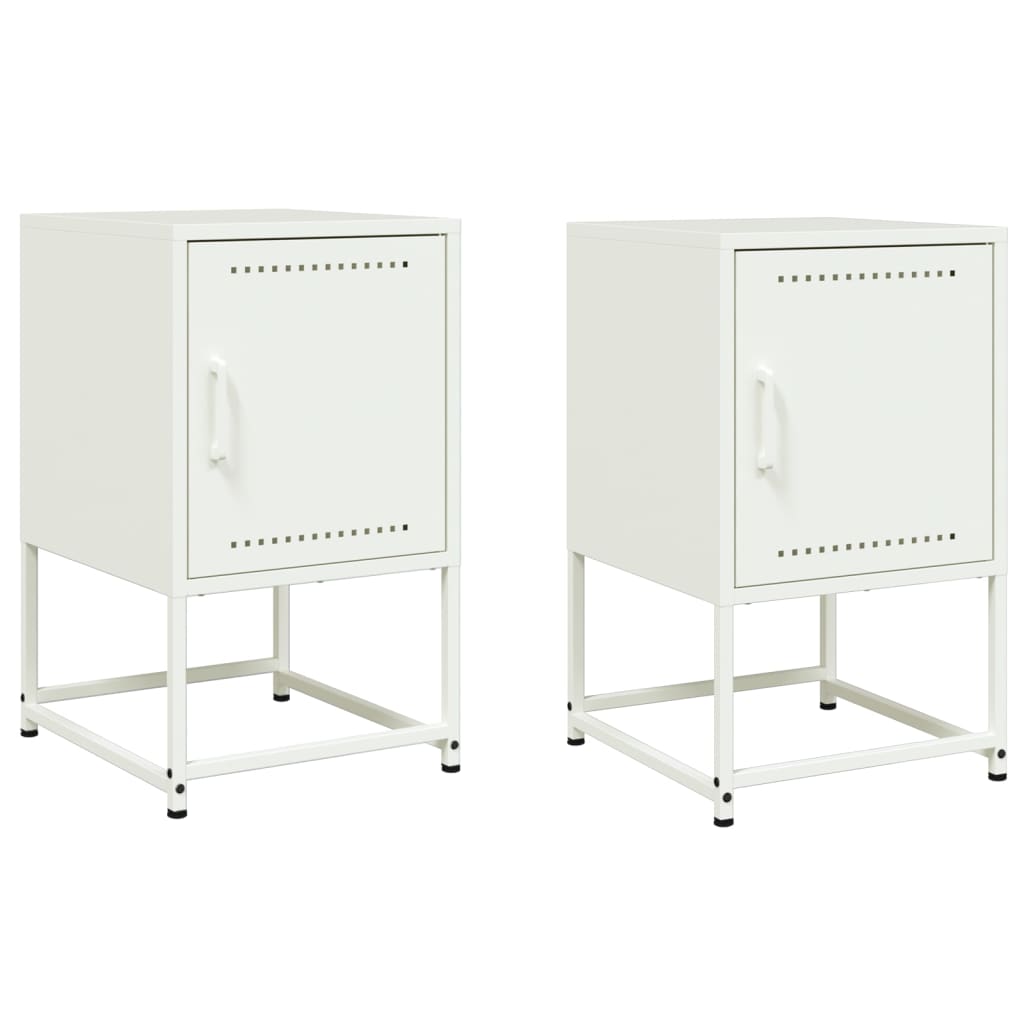Set of 2 White Steel Bedside Cabinets - 36x39x60.5 cm