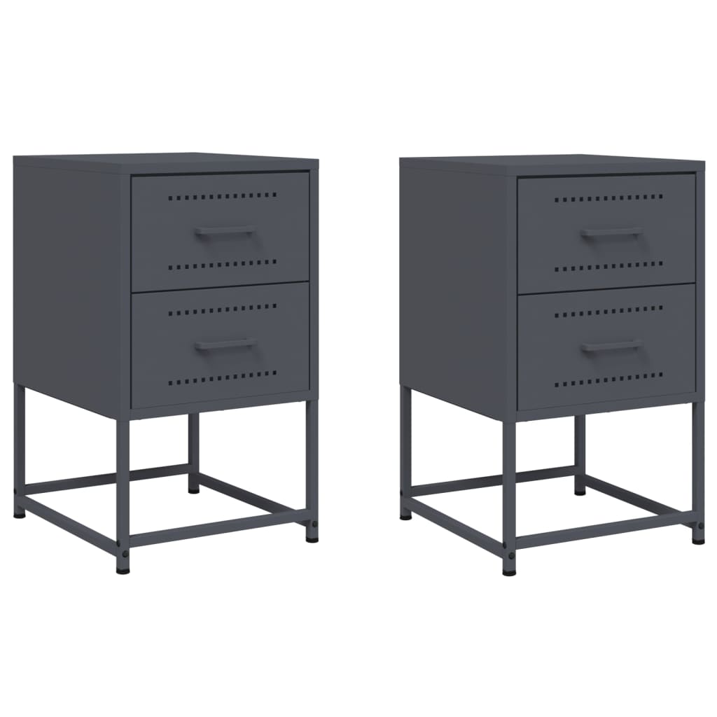 Anthracite Steel Bedside Cabinets 2 Pcs - 36x39x60.5 cm