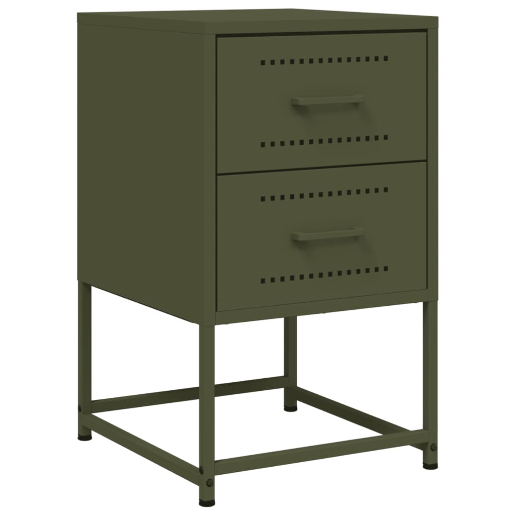 Olive Green Steel Bedside Cabinet - 36x39x60.5 cm