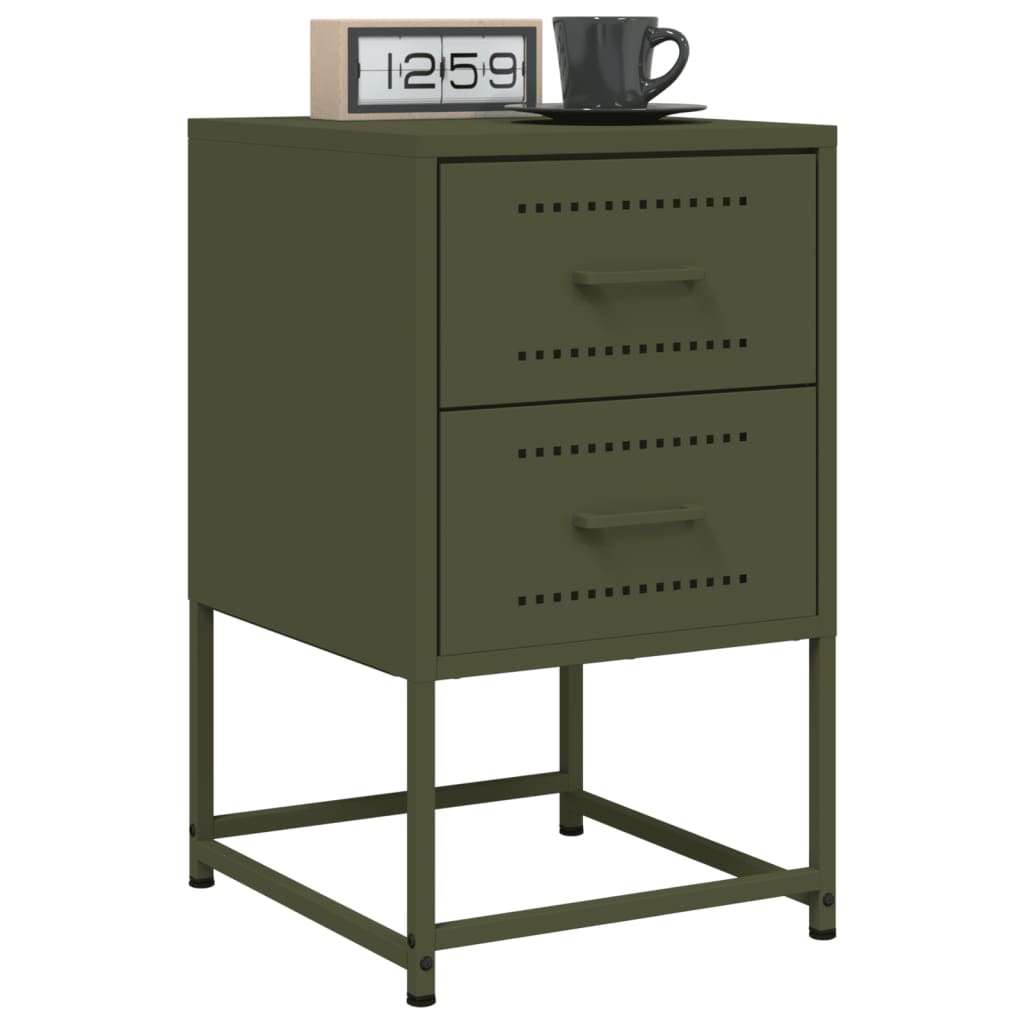 Olive Green Steel Bedside Cabinet - 36x39x60.5 cm