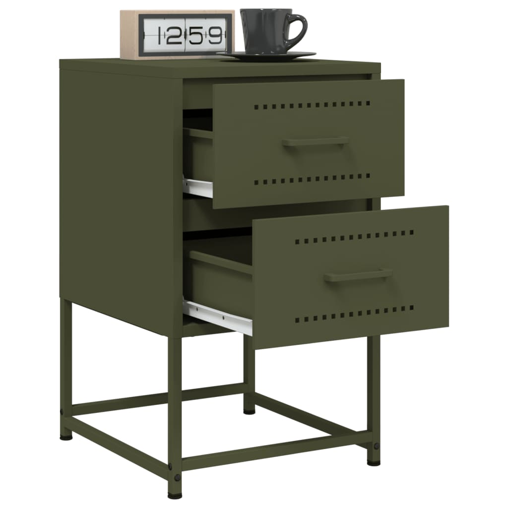 Olive Green Steel Bedside Cabinet - 36x39x60.5 cm