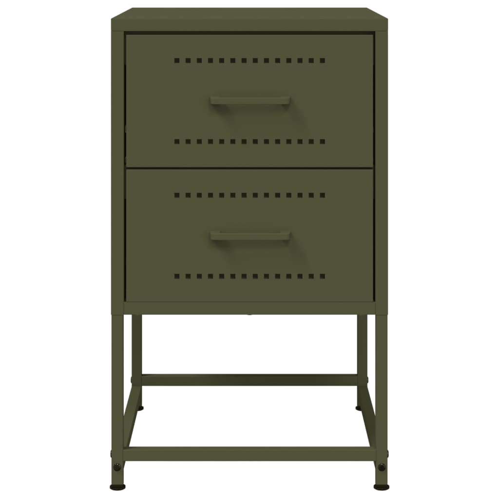 Olive Green Steel Bedside Cabinet - 36x39x60.5 cm