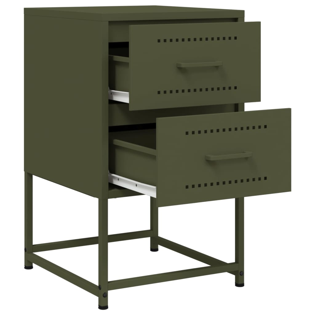 Olive Green Steel Bedside Cabinet - 36x39x60.5 cm