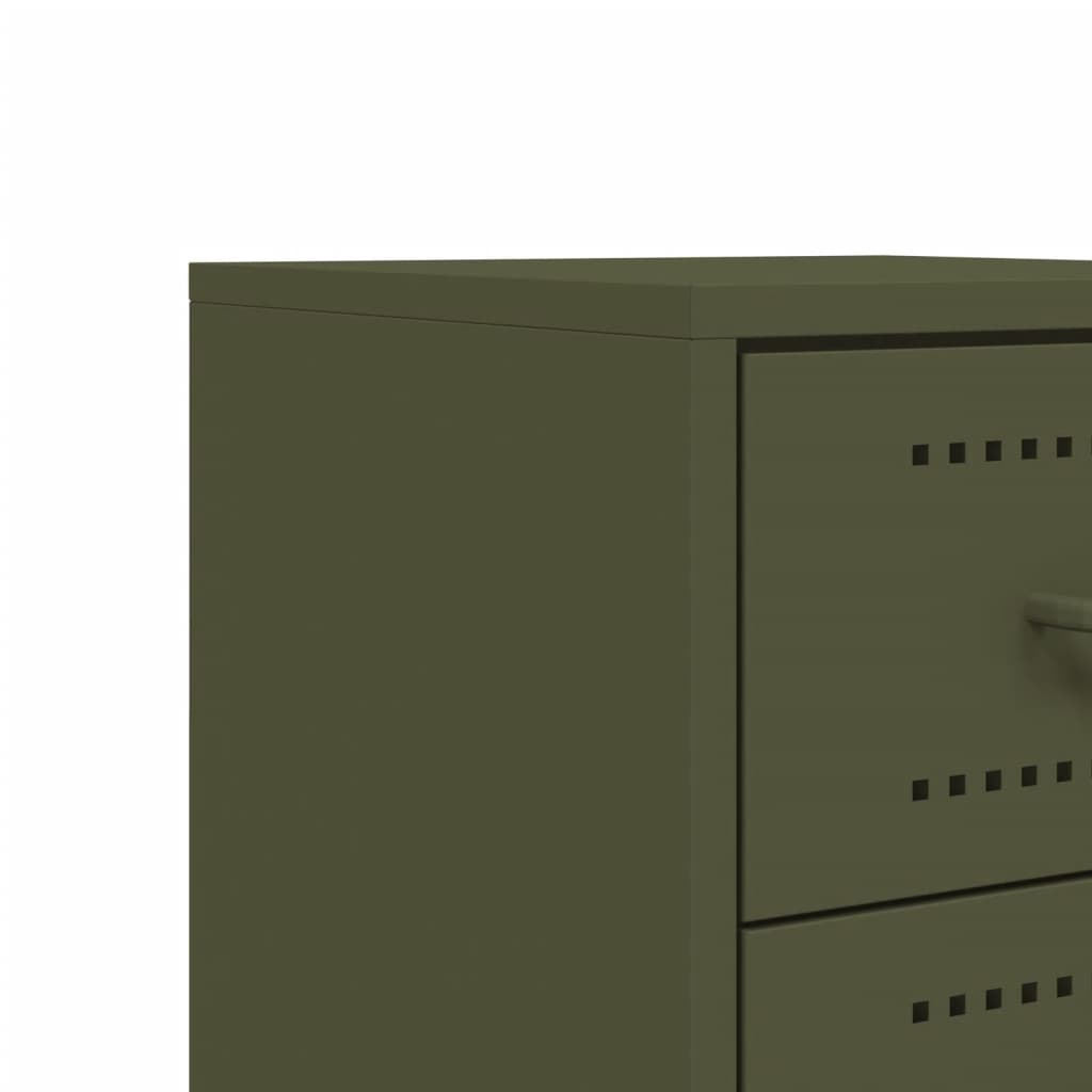 Olive Green Steel Bedside Cabinet - 36x39x60.5 cm