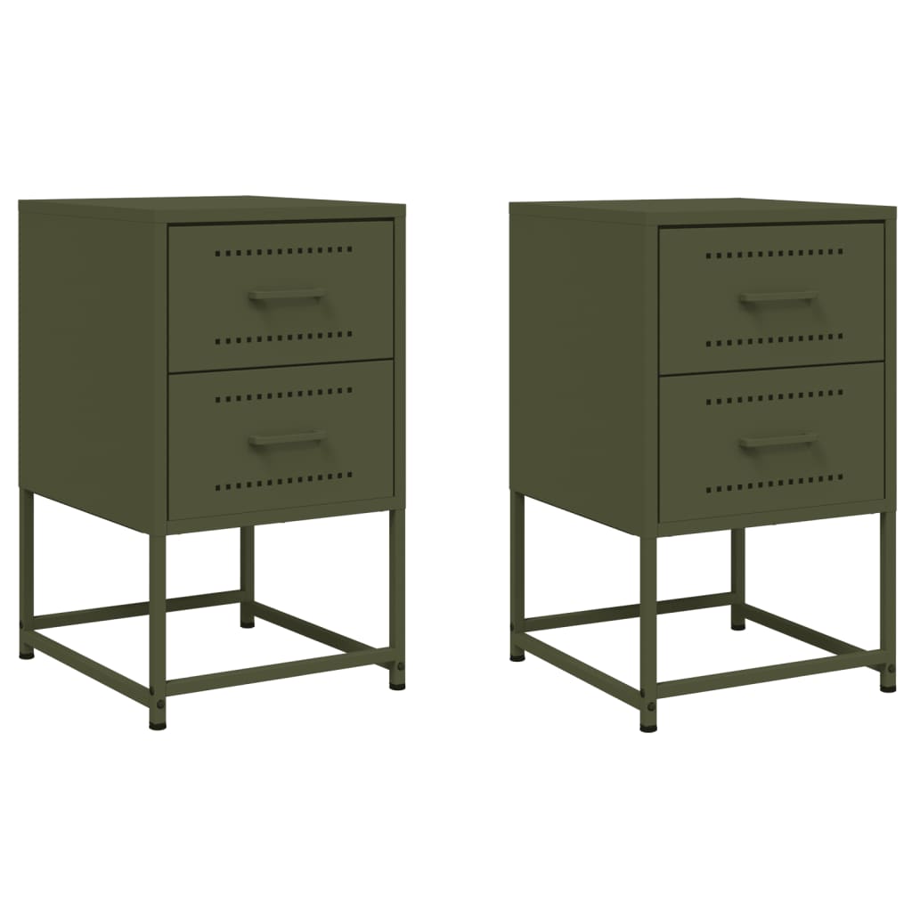 Olive Green Steel Bedside Cabinets Set of 2 - 36x39x60.5 cm