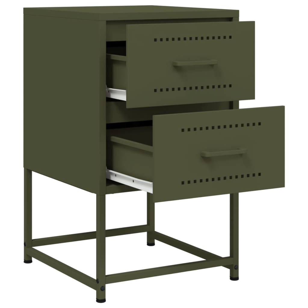 Olive Green Steel Bedside Cabinets Set of 2 - 36x39x60.5 cm