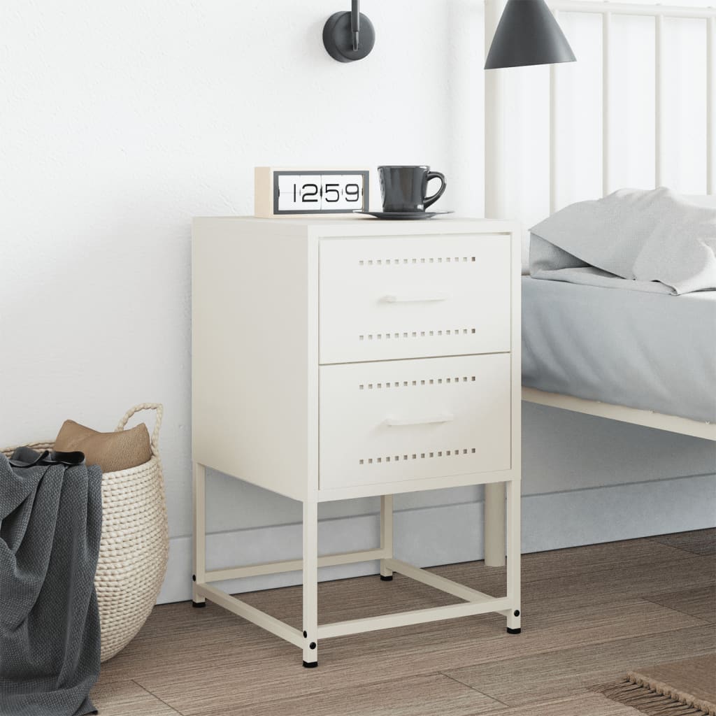 Sleek White Steel Bedside Cabinet 36x39x60.5 cm