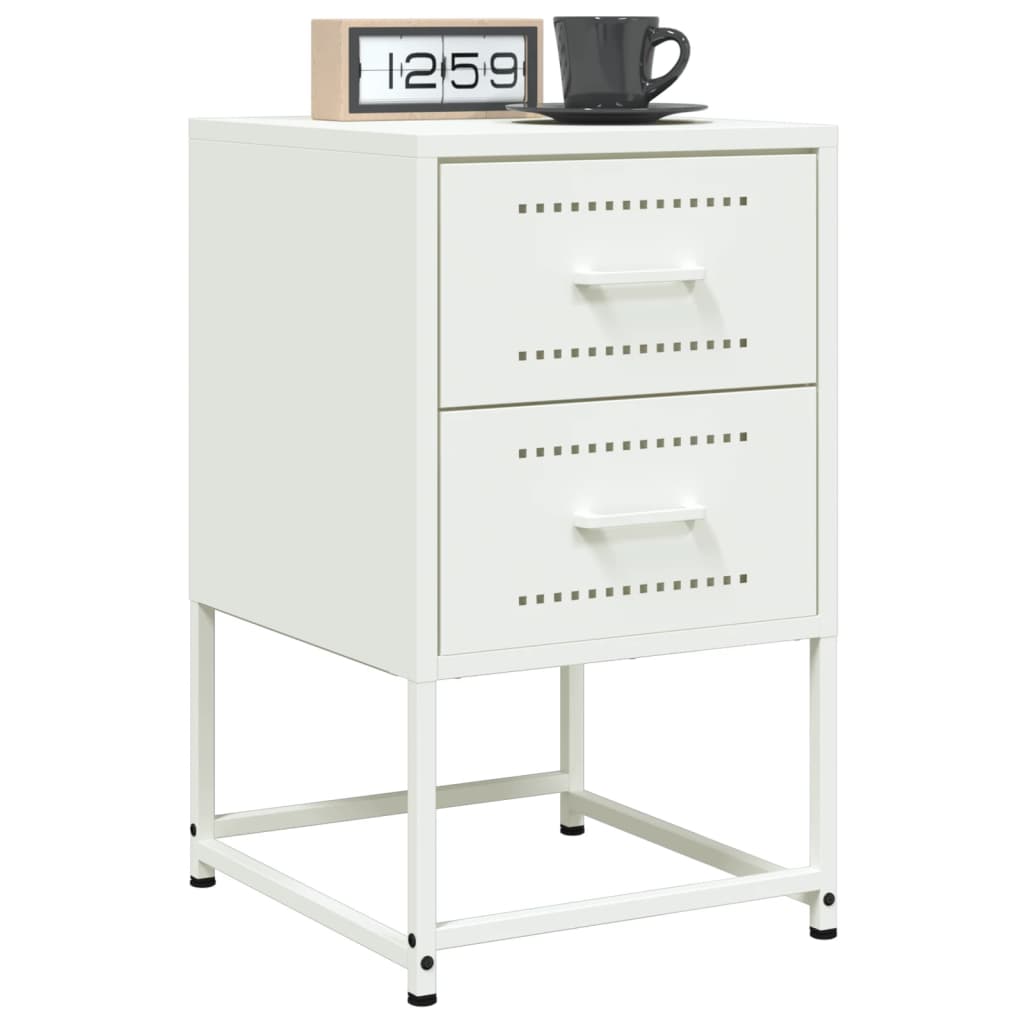 Sleek White Steel Bedside Cabinet 36x39x60.5 cm