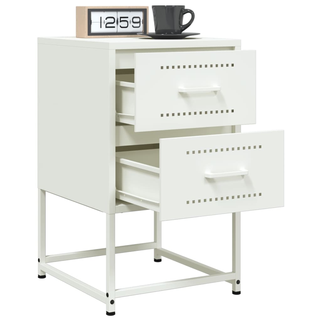 Sleek White Steel Bedside Cabinet 36x39x60.5 cm