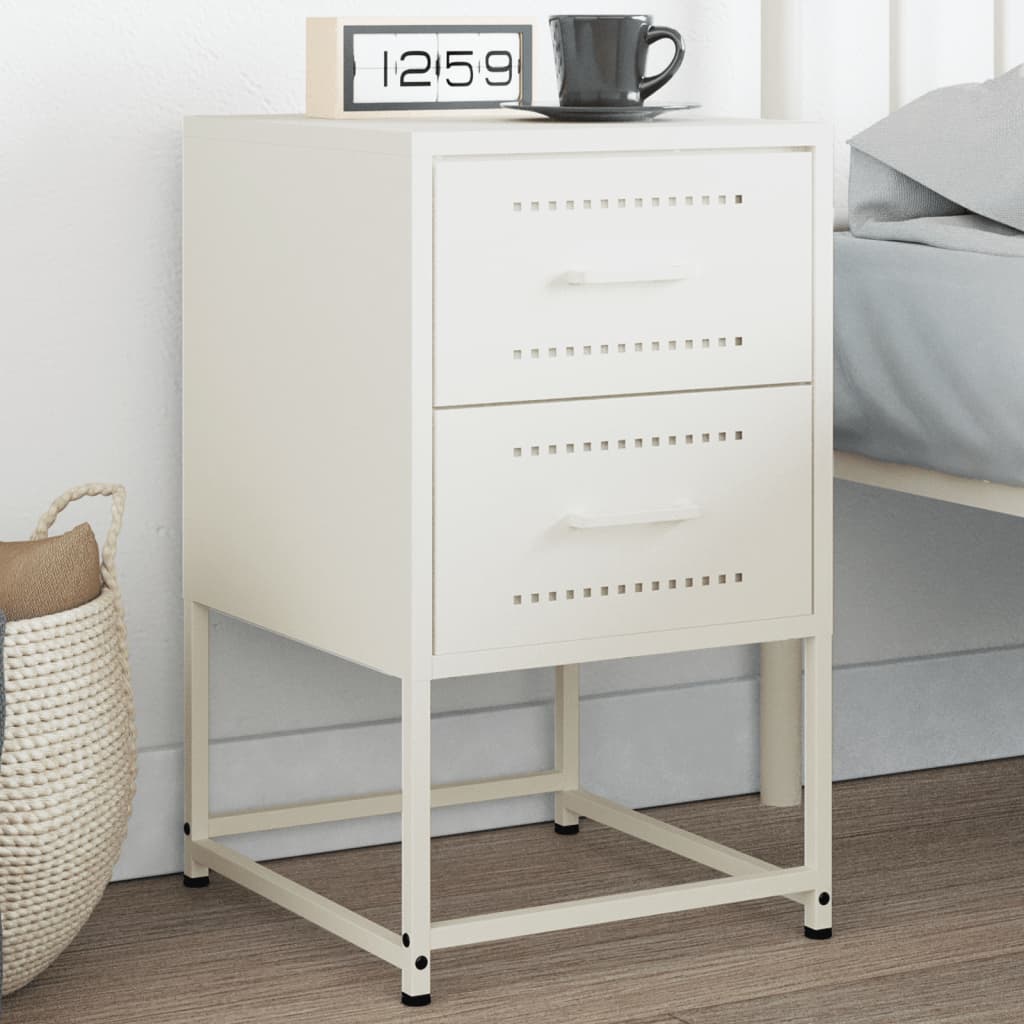 Sleek White Steel Bedside Cabinet 36x39x60.5 cm