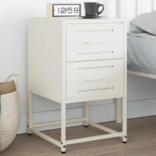 Sleek White Steel Bedside Cabinet 36x39x60.5 cm
