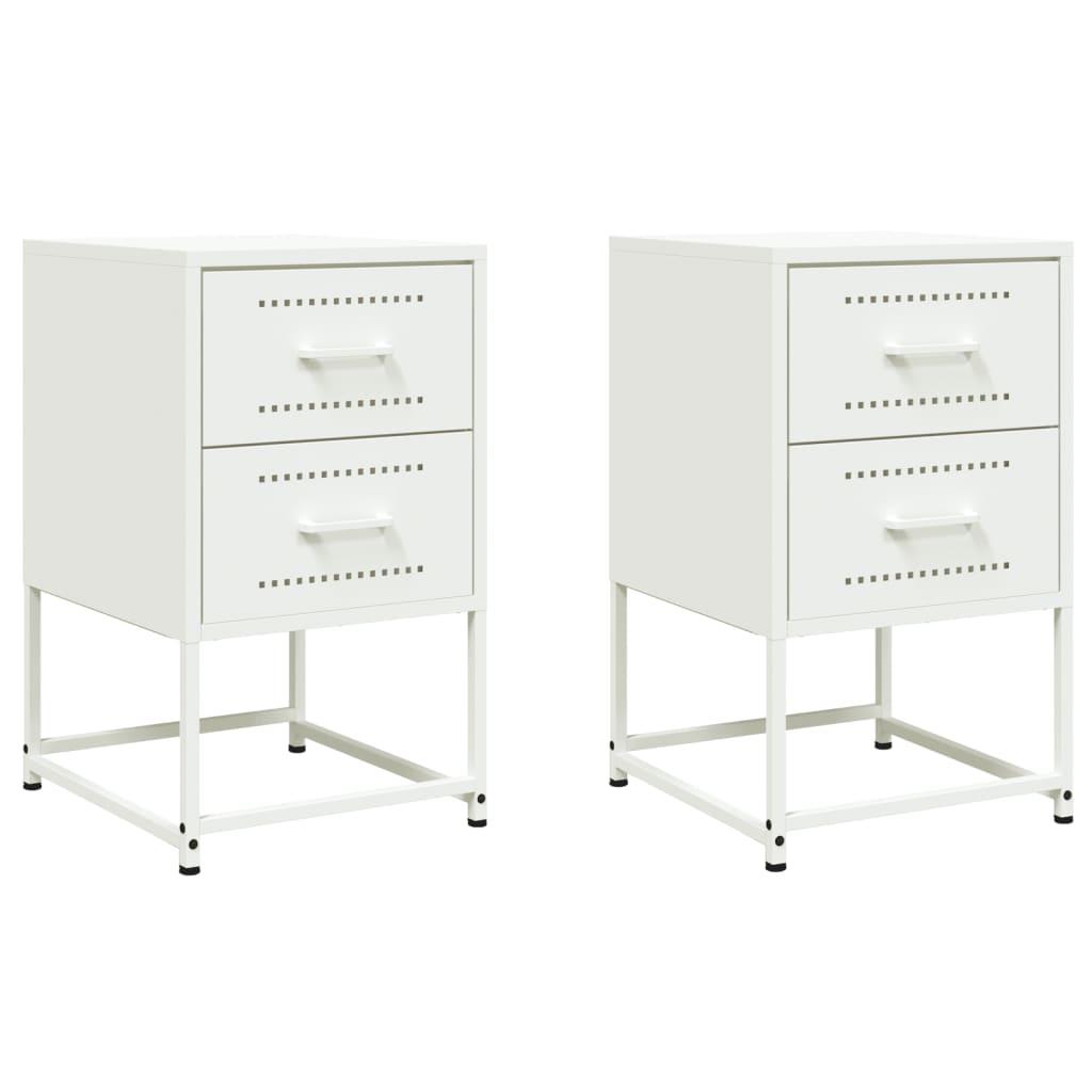Set of 2 White Steel Bedside Cabinets - 36x39x60.5 cm